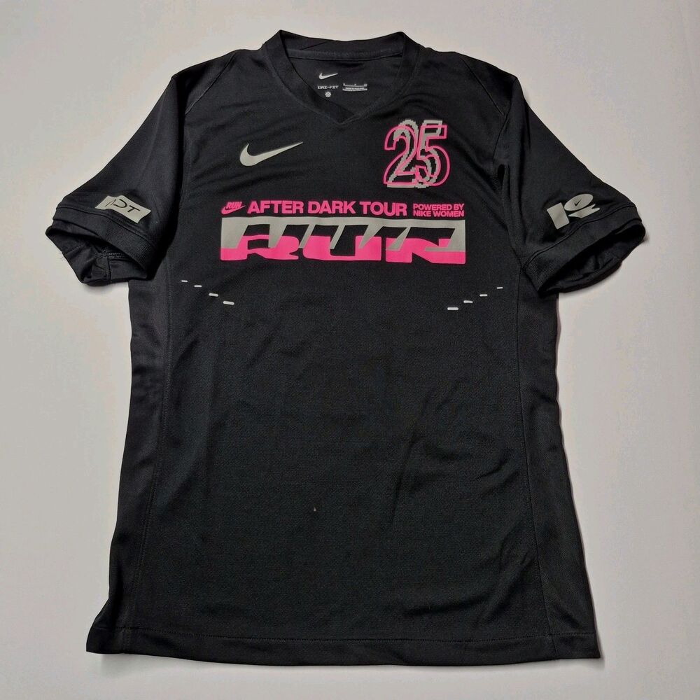 Nike After Dark Tour Dri-Fit Running Jersey Shirt Womens S Small Black Pink EUC